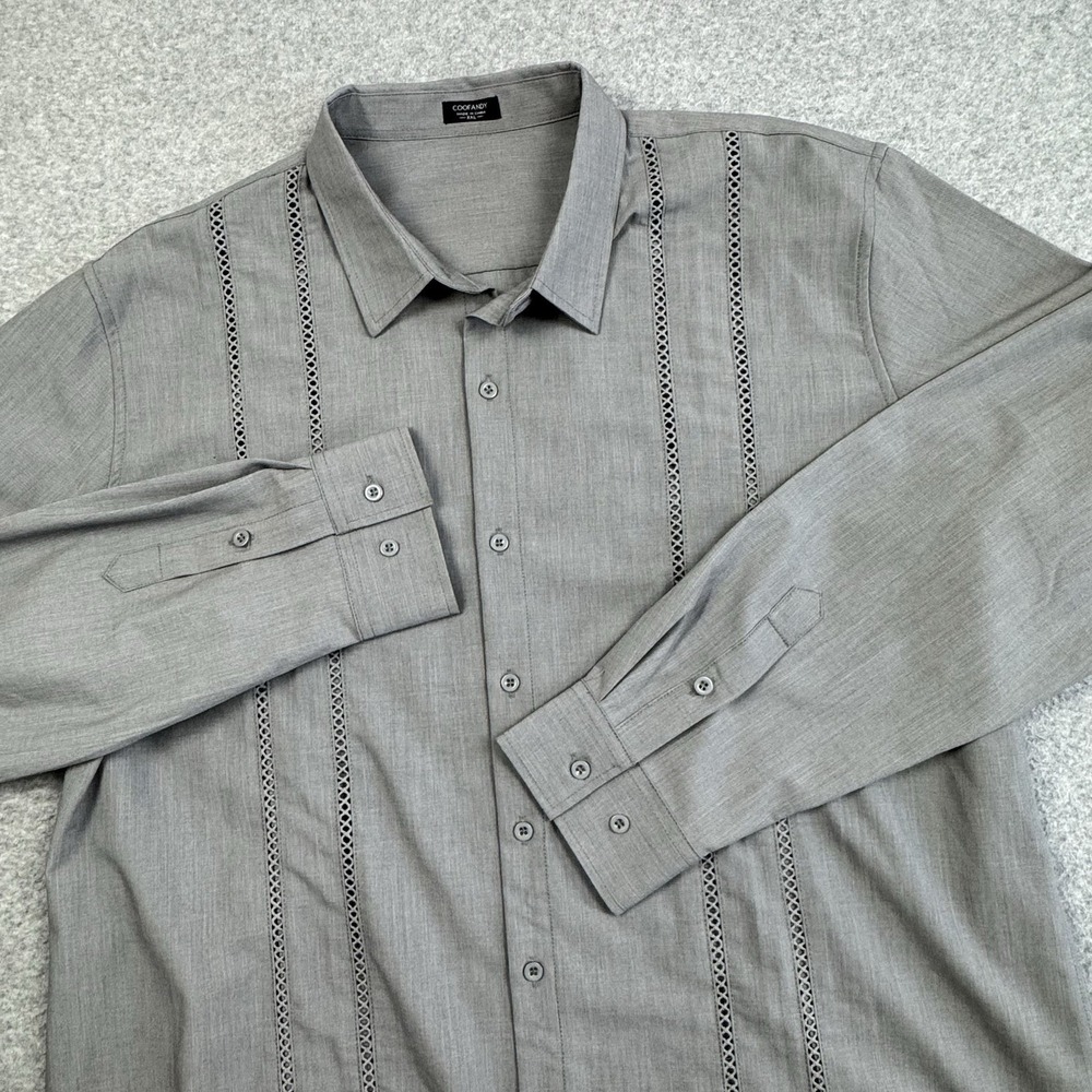 Coofandy Cuban Guayabera Shirt Mens XXL Gray Button Up Casual Comfort‎ Outdoors